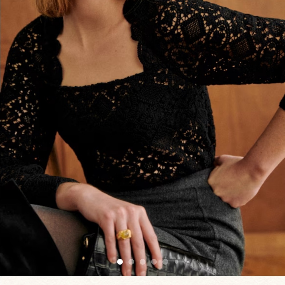 Sezane Alvere Black Crochet Organic Cotton Blouse Size 6 38 NWT NEW